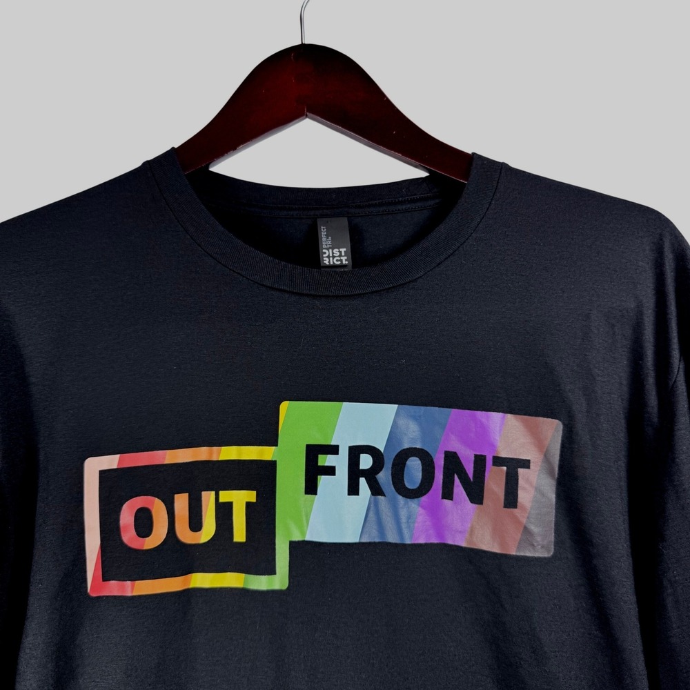 District Perfect Tri Long Sleeve Shirt Black Out Front Rainbow Pride‎ Mens Large